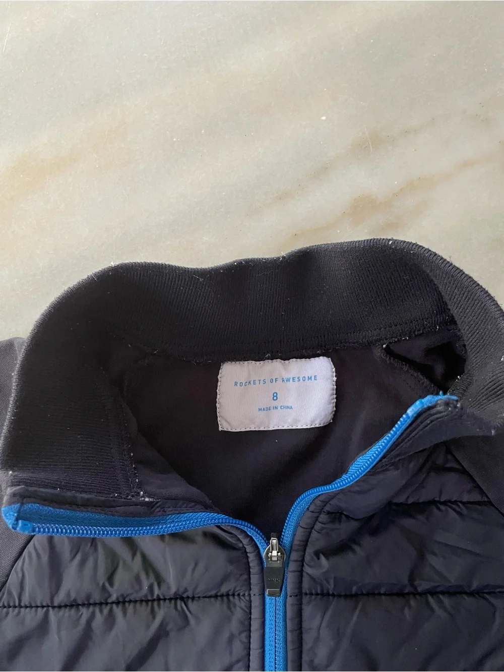 Children's Navy Quilted Puffer Jacket with Color Zip Accents